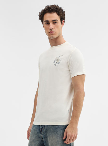 White Printed Slim Fit T-Shirt | Greenfibre