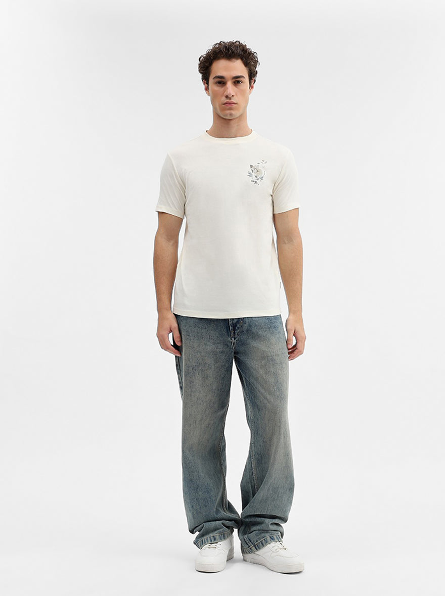 White Printed Slim Fit T-Shirt | Greenfibre