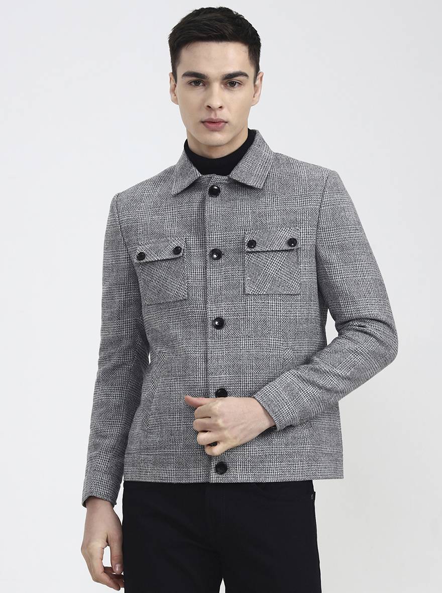 Grey Checked Regular Fit Blazer | Wyre