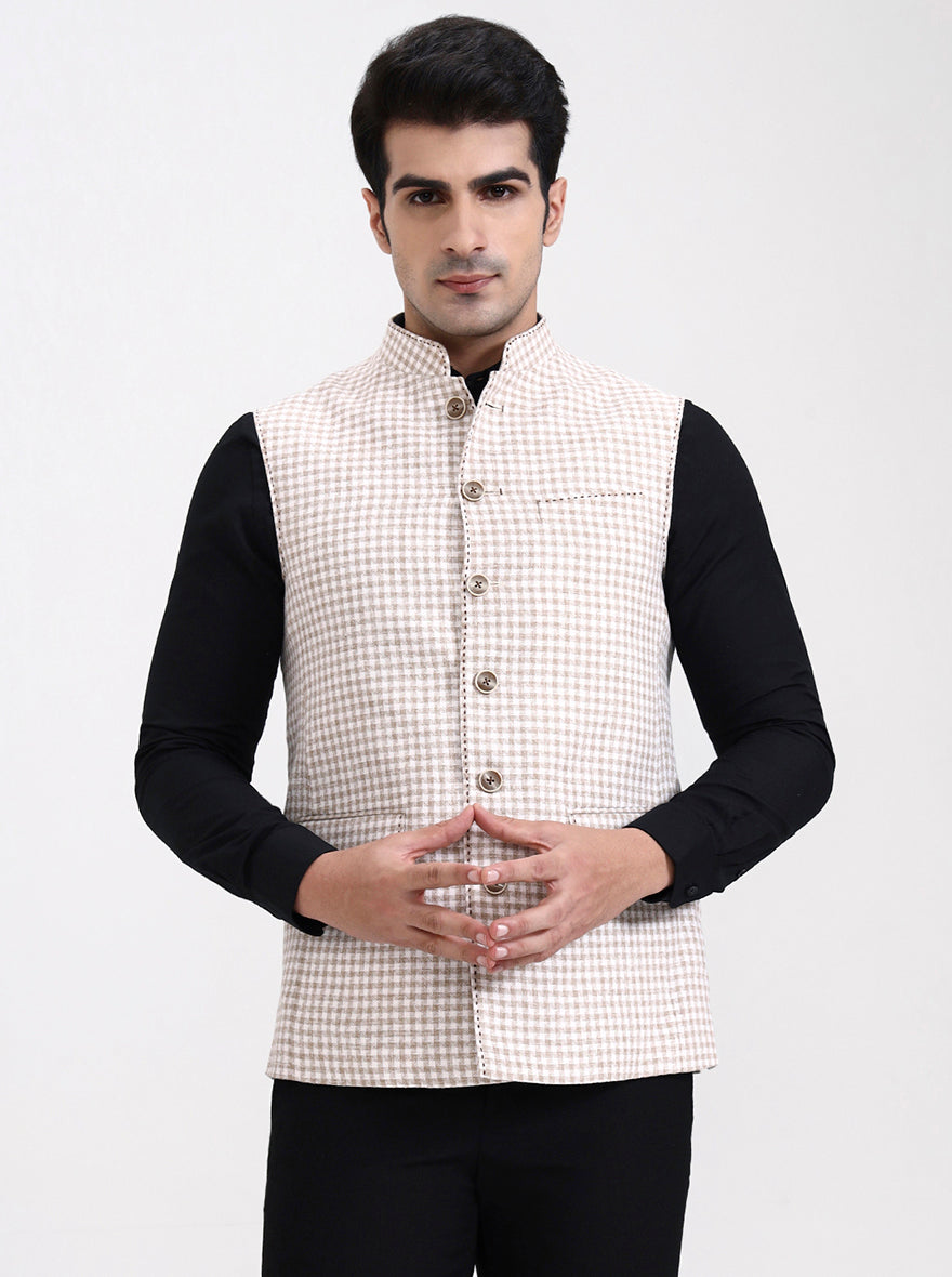 Natural Checked Regular Fit Modi Jacket | JadeBlue