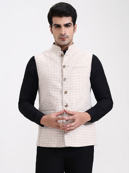 Natural Checked Regular Fit Modi Jacket | JadeBlue