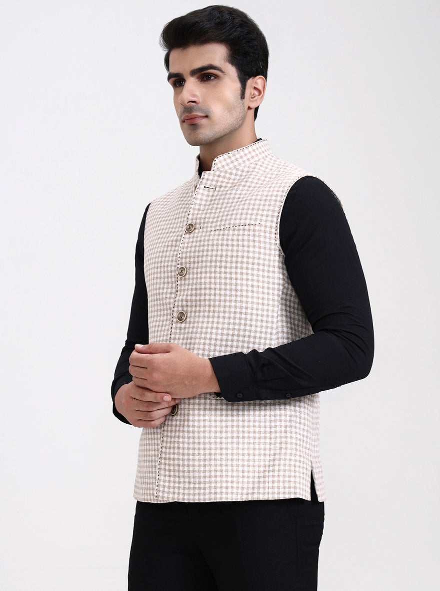 Natural Checked Regular Fit Modi Jacket | JadeBlue