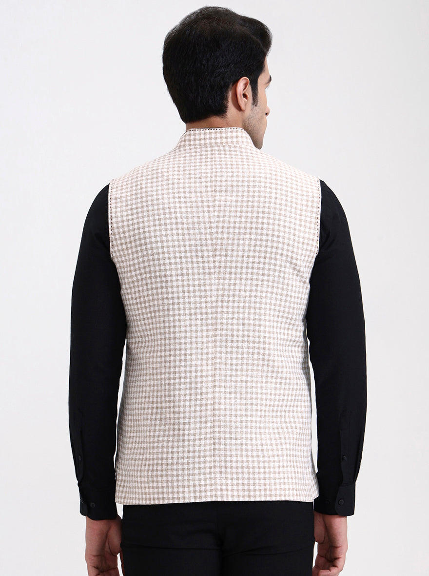 Natural Checked Regular Fit Modi Jacket | JadeBlue