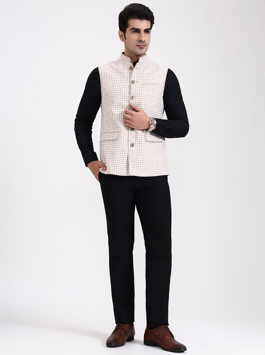 Natural Checked Regular Fit Modi Jacket | JadeBlue