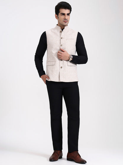 Natural Checked Regular Fit Modi Jacket | JadeBlue