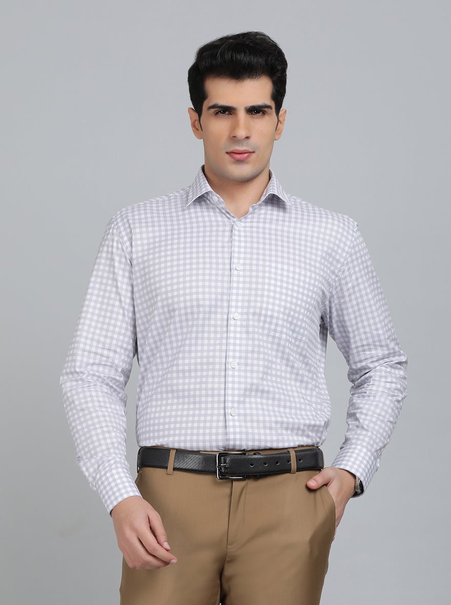 White Checked Regular Fit Formal Shirt | JadeBlue