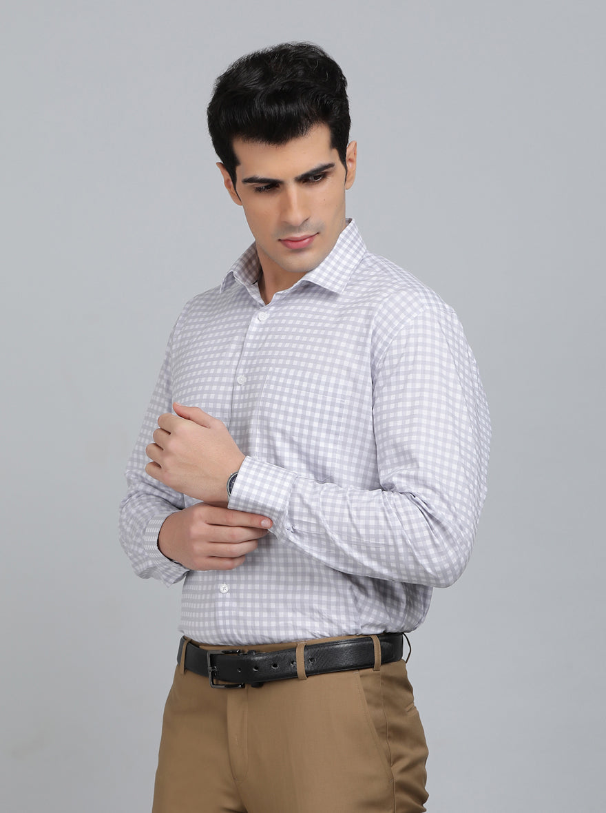 White Checked Regular Fit Formal Shirt | JadeBlue
