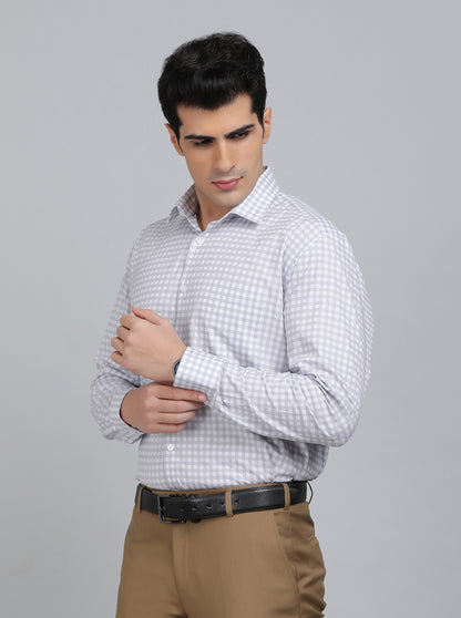 White Checked Regular Fit Formal Shirt | JadeBlue