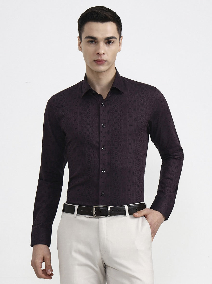 Wine Printed Slim Fit Party Wear Shirt | Wyre