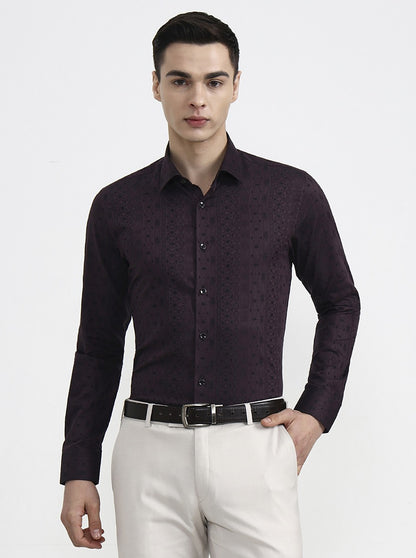 Wine Printed Slim Fit Party Wear Shirt | Wyre