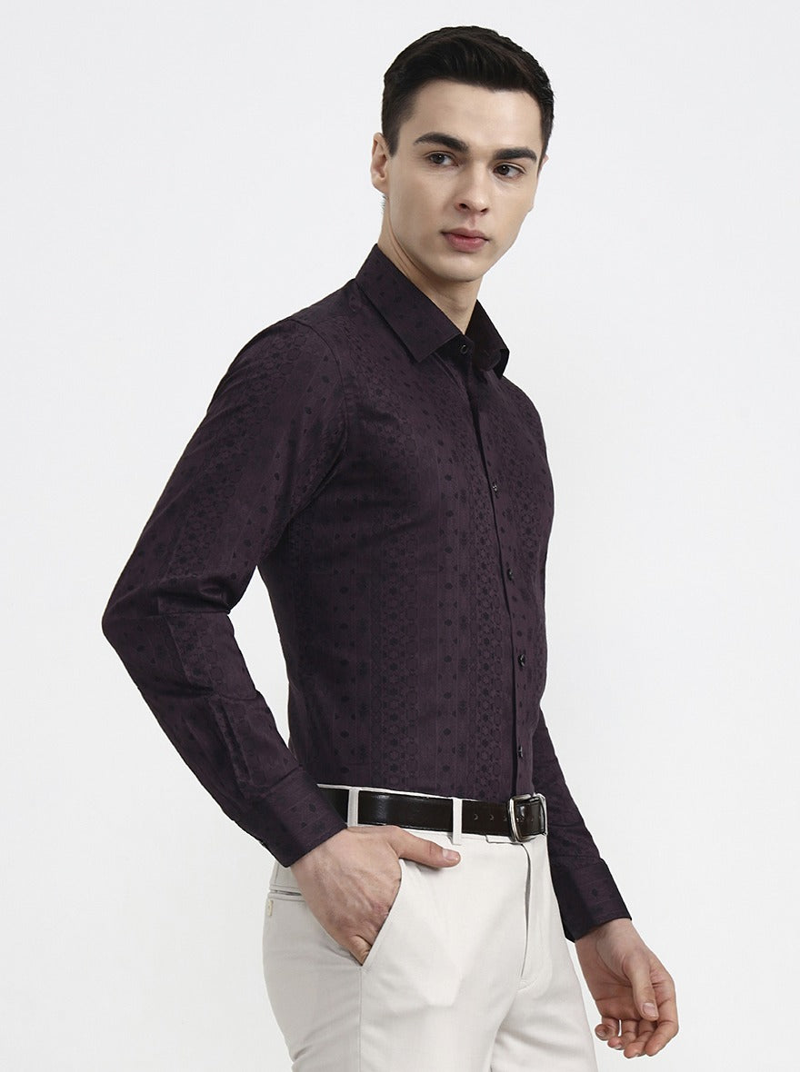 Wine Printed Slim Fit Party Wear Shirt | Wyre
