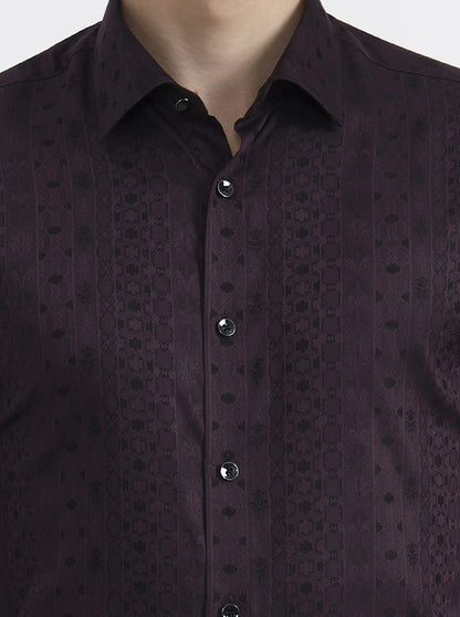 Wine Printed Slim Fit Party Wear Shirt | Wyre