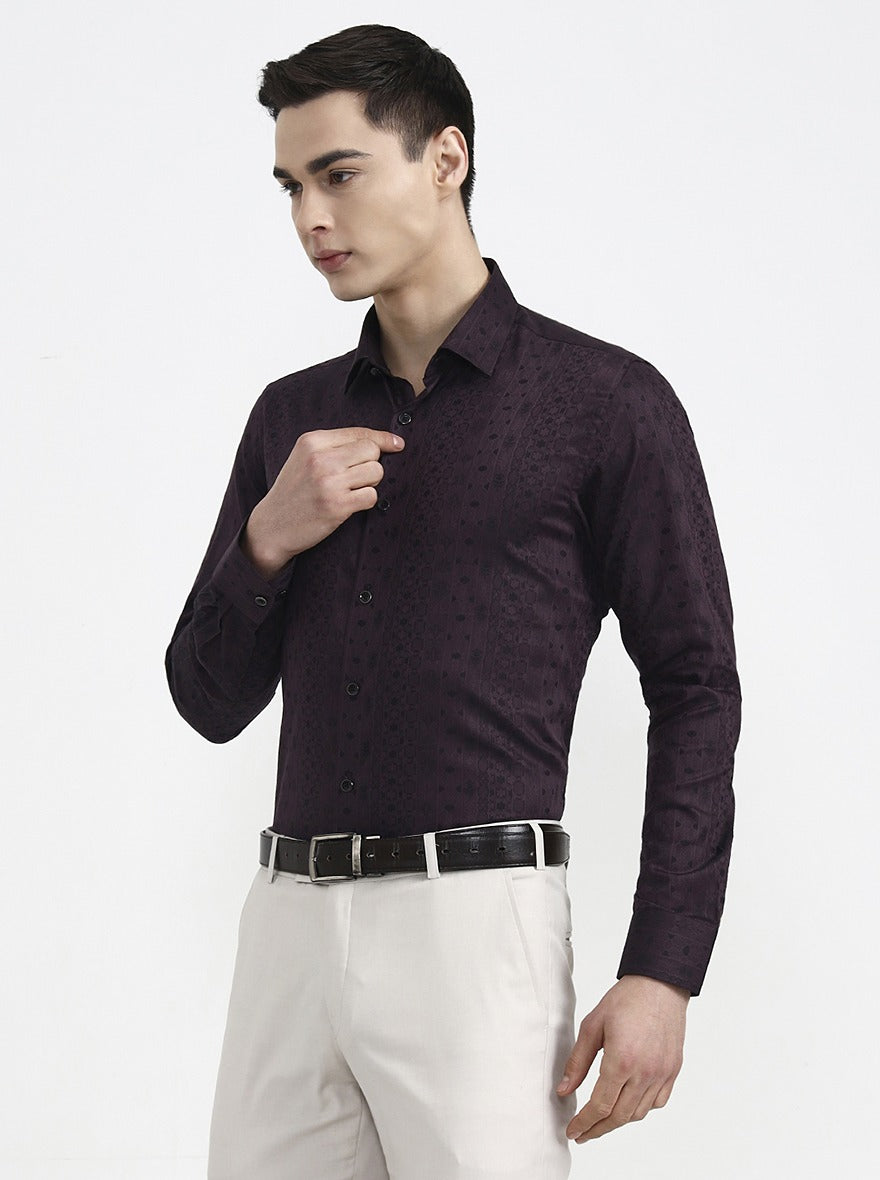 Wine Printed Slim Fit Party Wear Shirt | Wyre