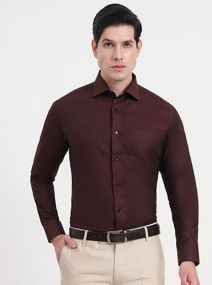 Maroon Checked Slim Fit Formal Shirt | Metal