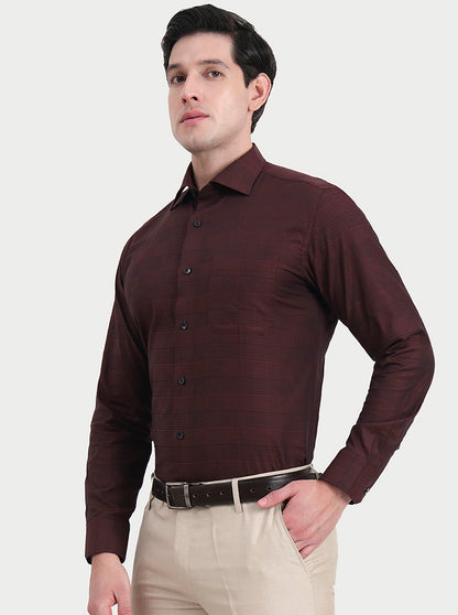 Maroon Checked Slim Fit Formal Shirt | Metal