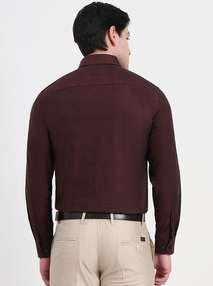 Maroon Checked Slim Fit Formal Shirt | Metal
