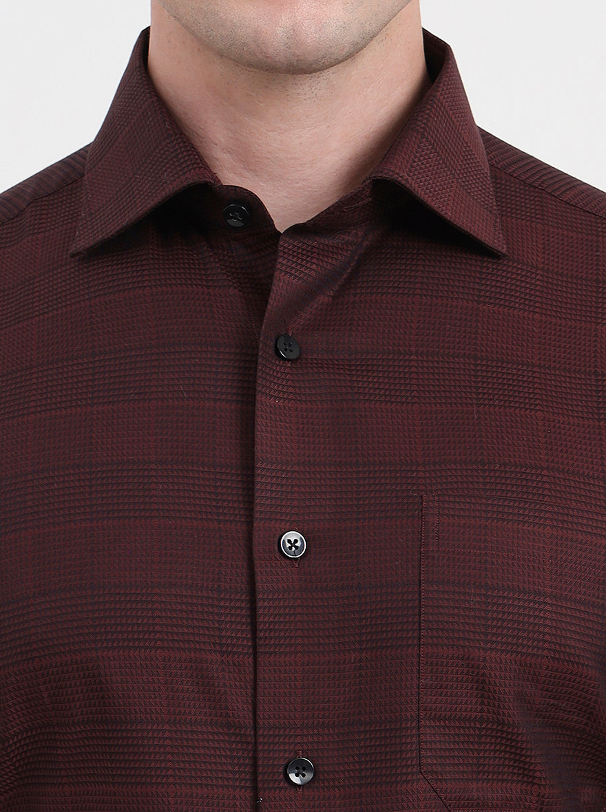 Maroon Checked Slim Fit Formal Shirt | Metal