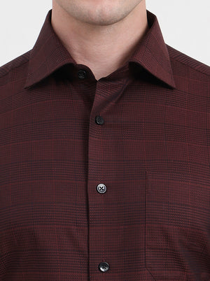 Maroon Checked Slim Fit Formal Shirt | Metal