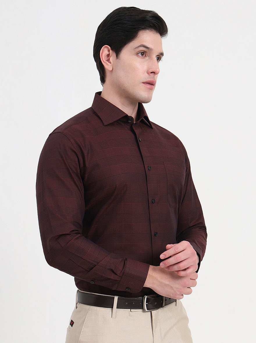 Maroon Checked Slim Fit Formal Shirt | Metal