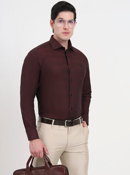 Maroon Checked Slim Fit Formal Shirt | Metal