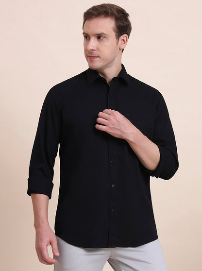 Black Solid Tailored Fit Semi Casual Shirt | JadeBlue