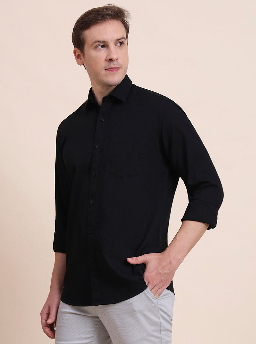 Black Solid Tailored Fit Semi Casual Shirt | JadeBlue