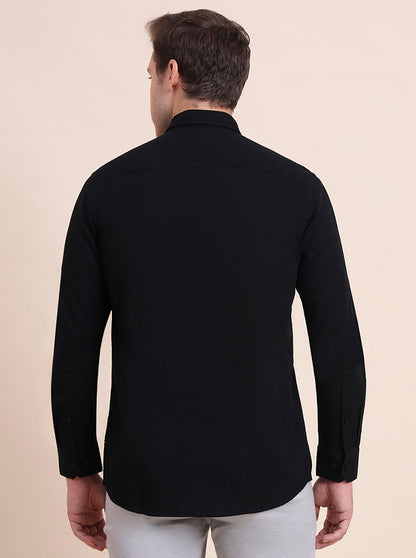 Black Solid Tailored Fit Semi Casual Shirt | JadeBlue