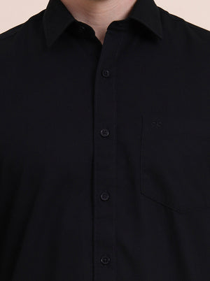 Black Solid Tailored Fit Semi Casual Shirt | JadeBlue