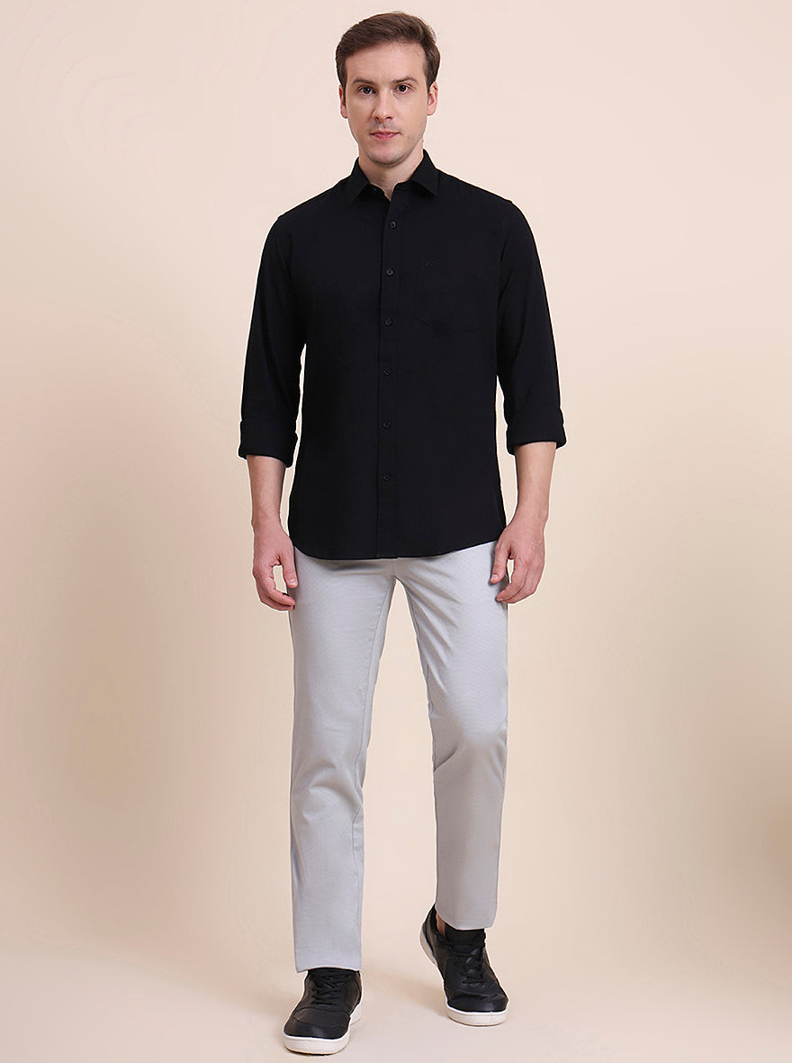 Black Solid Tailored Fit Semi Casual Shirt | JadeBlue