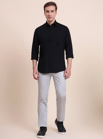 Black Solid Tailored Fit Semi Casual Shirt | JadeBlue