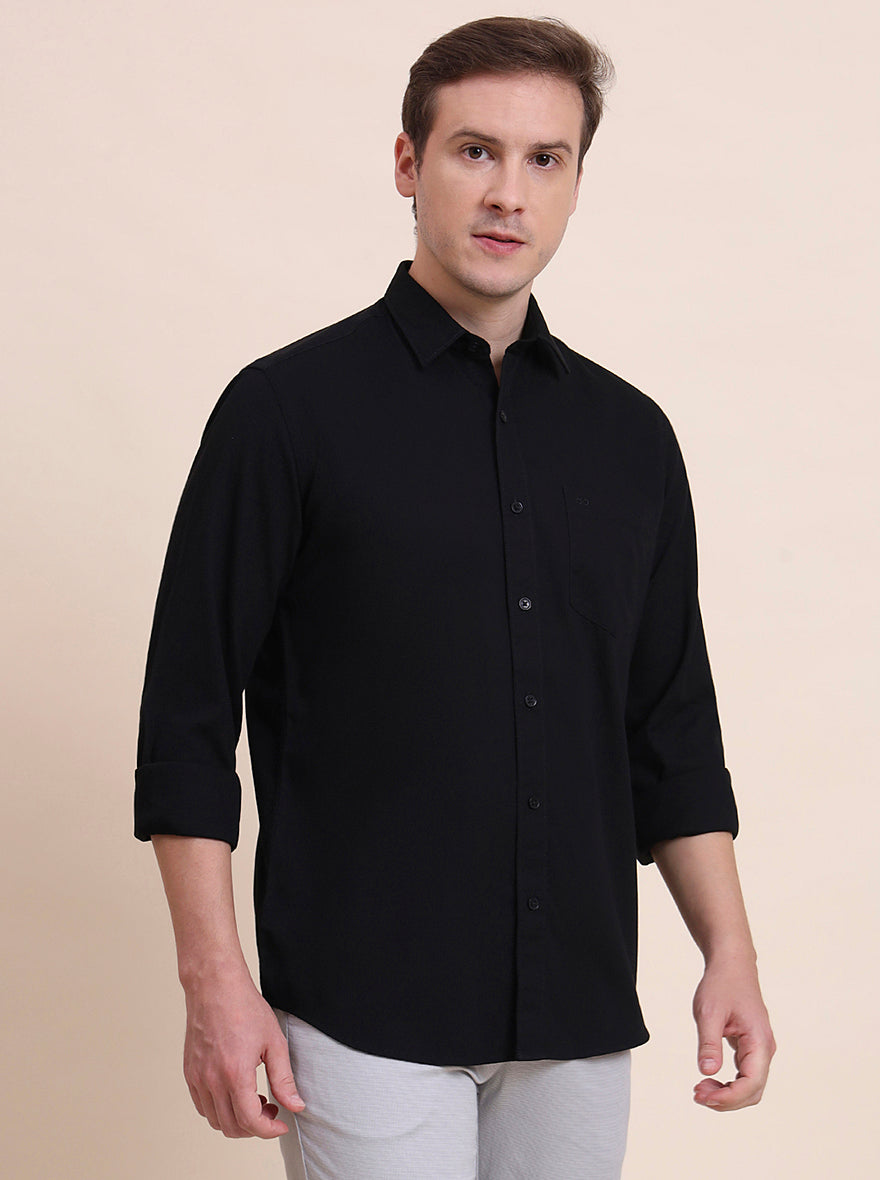 Black Solid Tailored Fit Semi Casual Shirt | JadeBlue