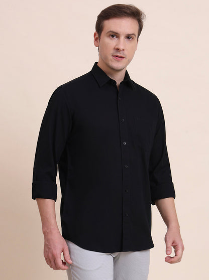 Black Solid Tailored Fit Semi Casual Shirt | JadeBlue