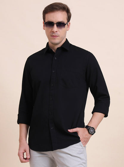 Black Solid Tailored Fit Semi Casual Shirt | JadeBlue