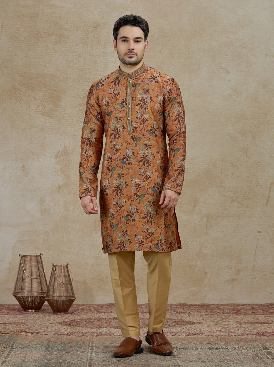 Mustard Yellow Embroidered Kurta Pajama | Virasana