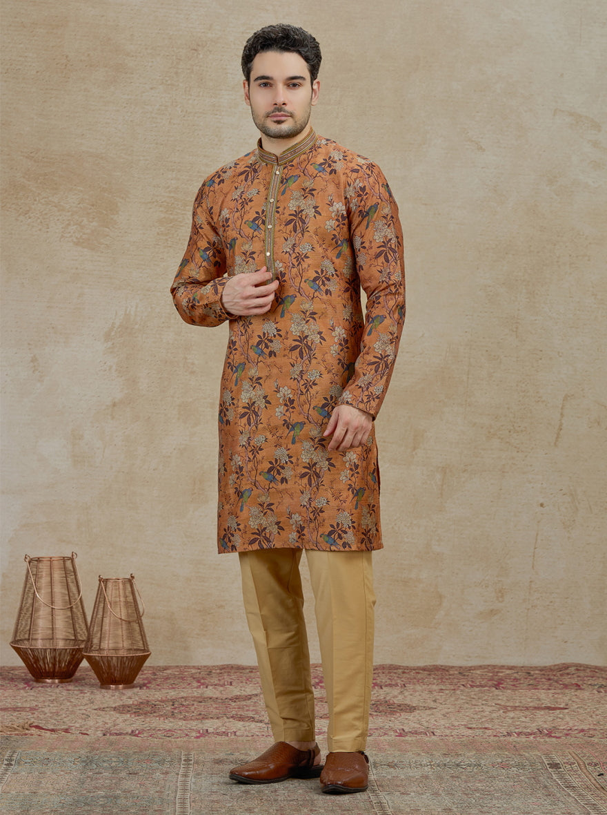 Mustard Yellow Embroidered Kurta Pajama | Virasana
