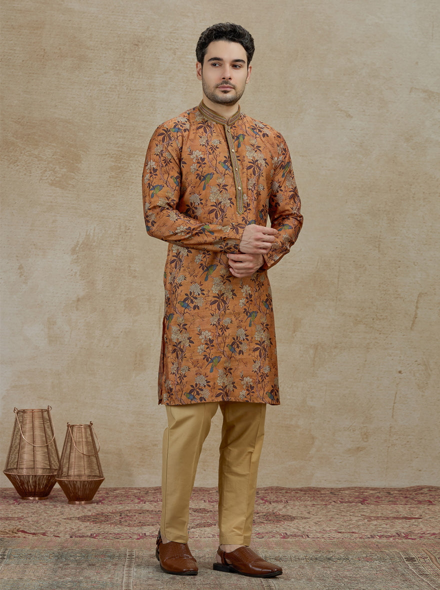 Mustard Yellow Embroidered Kurta Pajama | Virasana