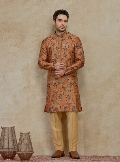 Mustard Yellow Embroidered Kurta Pajama | Virasana