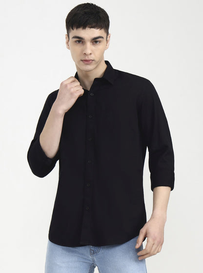 Black Solid Tailored Fit Semi Casual Shirt | JadeBlue