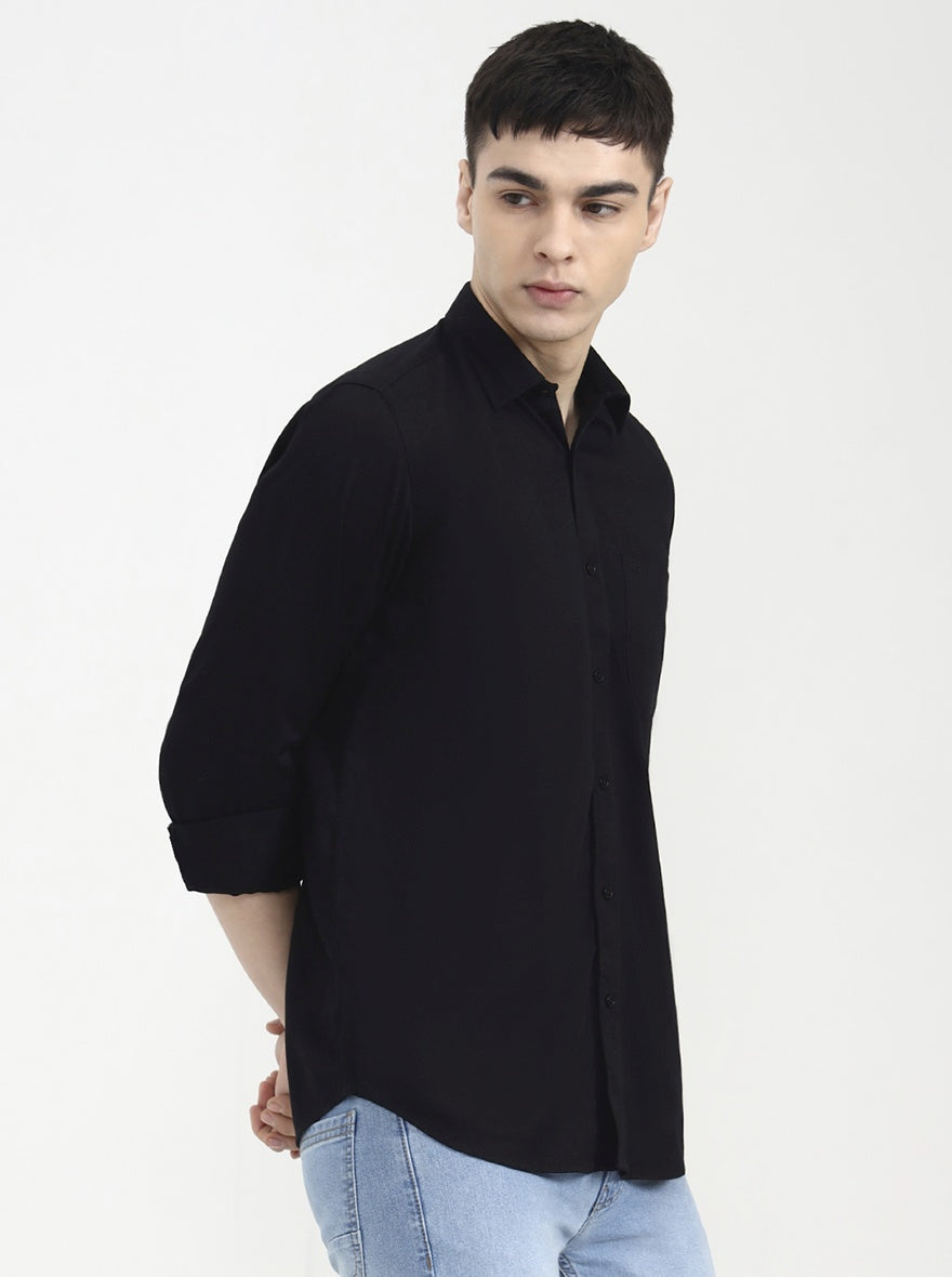 Black Solid Tailored Fit Semi Casual Shirt | JadeBlue