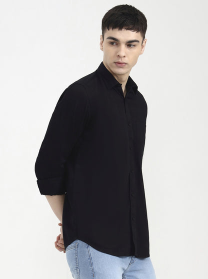 Black Solid Tailored Fit Semi Casual Shirt | JadeBlue