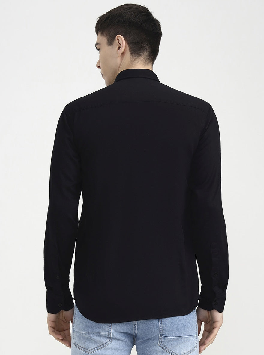Black Solid Tailored Fit Semi Casual Shirt | JadeBlue
