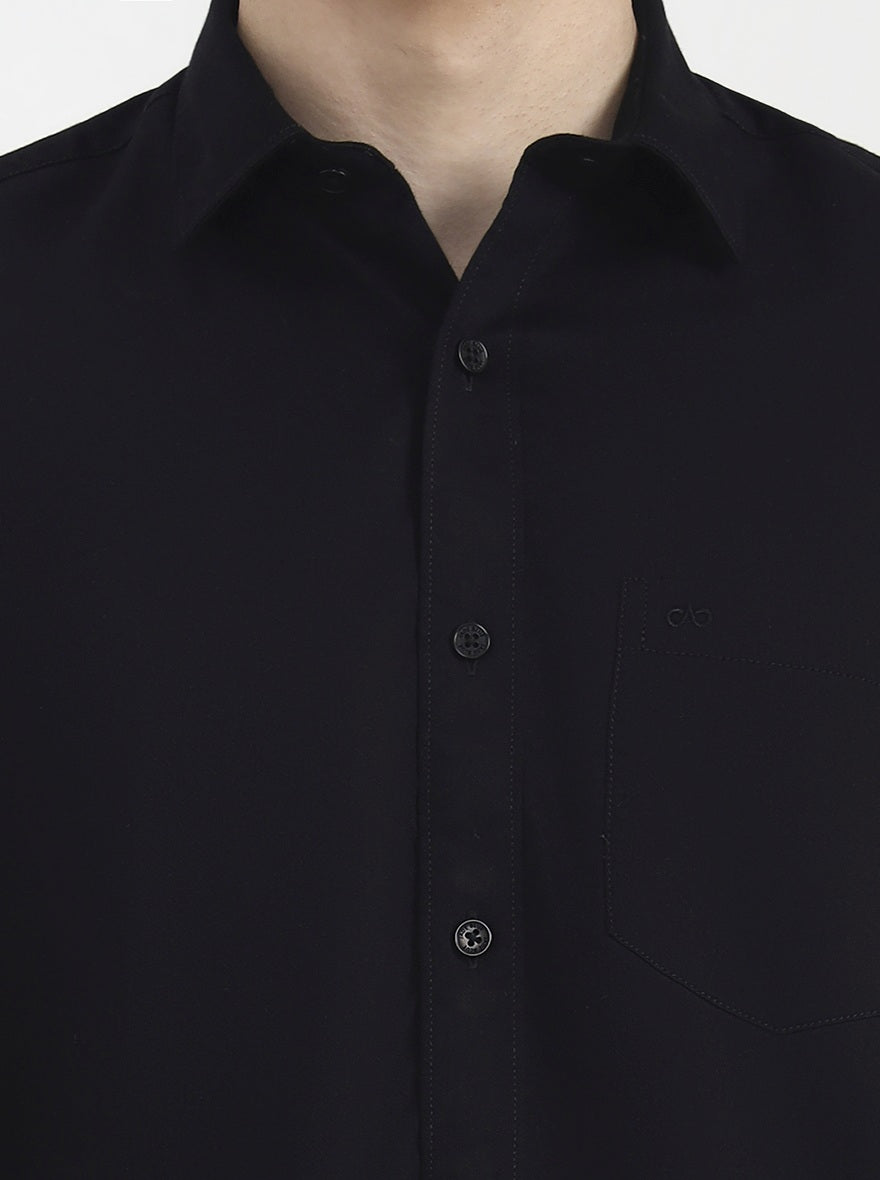 Black Solid Tailored Fit Semi Casual Shirt | JadeBlue