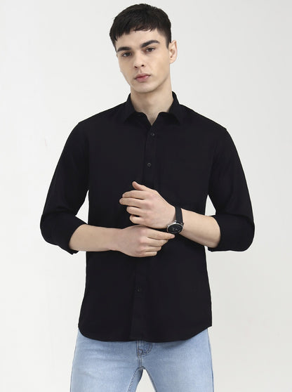 Black Solid Tailored Fit Semi Casual Shirt | JadeBlue
