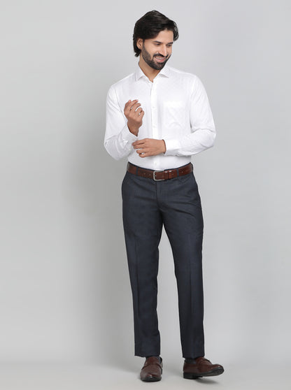 Blue Checked Slim Fit Formal Trouser | Greenfibre