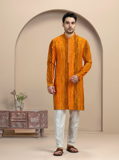 Orange Printed Kurta Pajama | Virasana