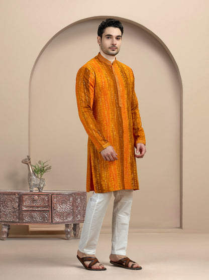 Orange Printed Kurta Pajama | Virasana