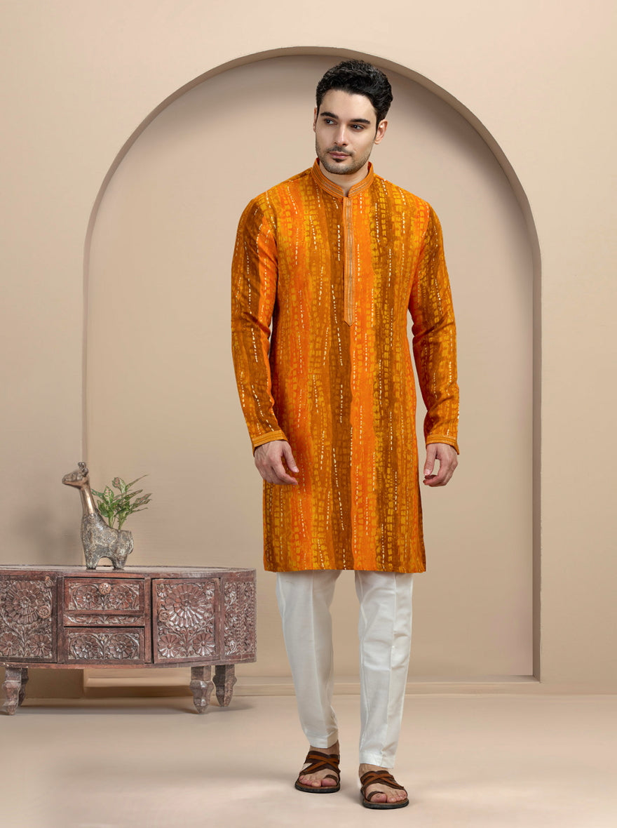 Orange Printed Kurta Pajama | Virasana