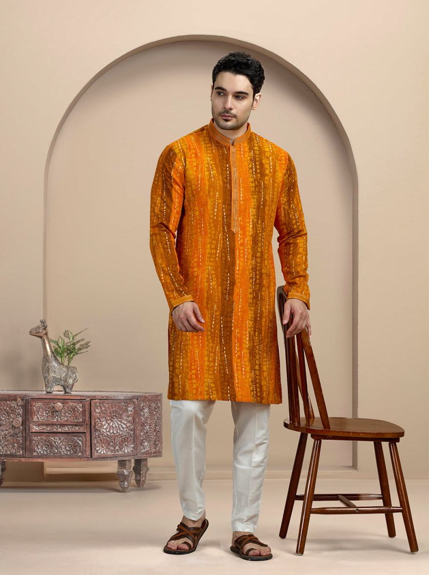 Orange Printed Kurta Pajama | Virasana