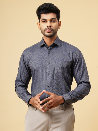 Blue Solid Slim Fit Formal Shirt | Metal