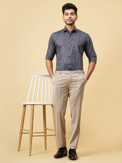 Blue Solid Slim Fit Formal Shirt | Metal